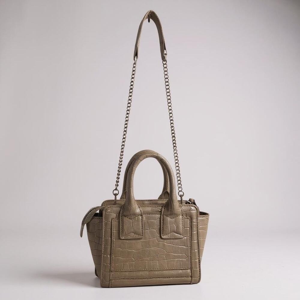 Zara Faux Croc Embossed Beige Crossbody Top Handle bag Small